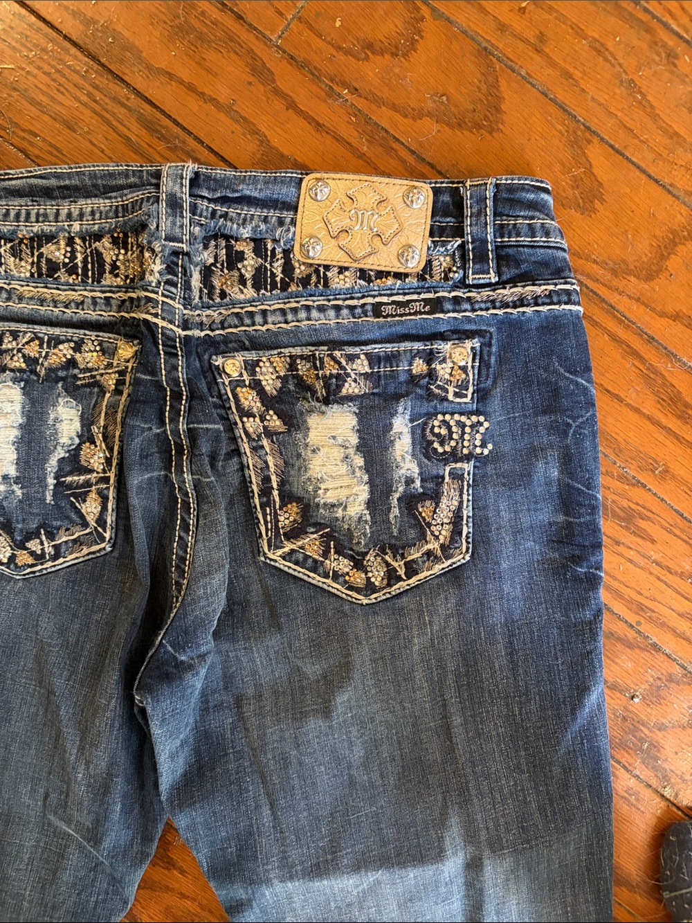 Miss Me Medium Blue Embellished Back-Pocket Bootcut Jeans - Picture 2 of 7